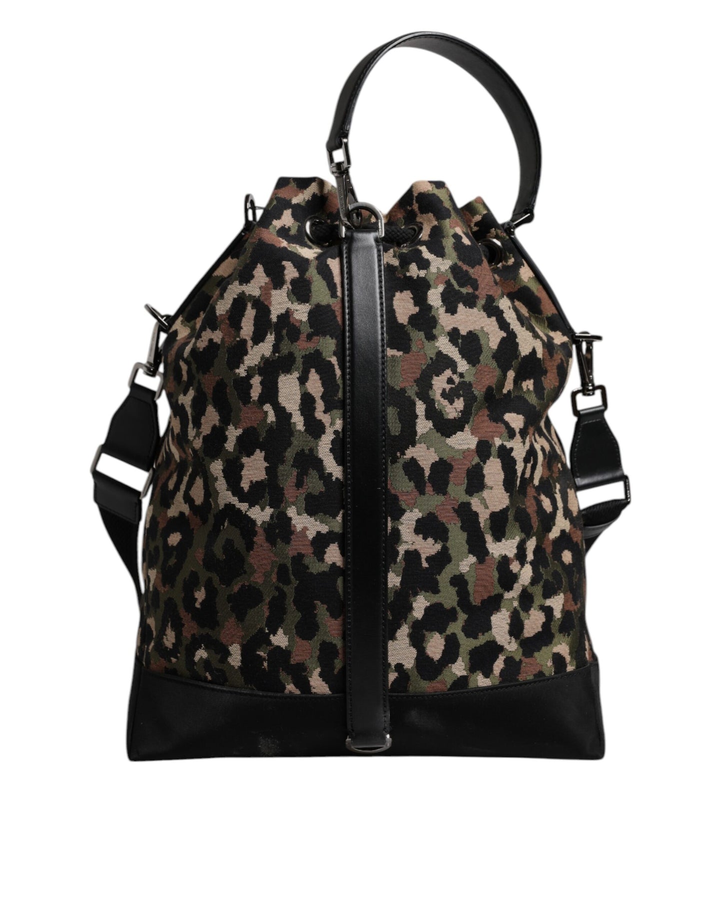 Bucket Shoulder Bag by Dolce & Gabbana for men in leather & poly cotton black, multicolor, leopard-print & print features a effortless chic silhouette with a secure drawstring, ample , and versatile shoulder-strap & handle for a effortless chic finish.