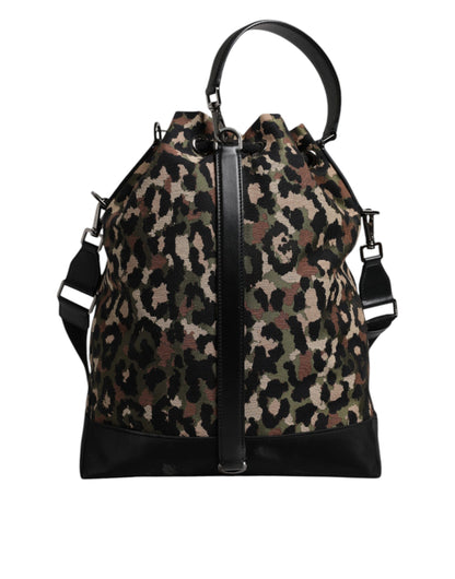 Bucket Shoulder Bag by Dolce & Gabbana for men in leather & poly cotton black, multicolor, leopard-print & print features a effortless chic silhouette with a secure drawstring, ample , and versatile shoulder-strap & handle for a effortless chic finish.