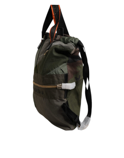 Large Drawstring Rucksack Backpack by Dolce & Gabbana for men in calf leather & cotton military-green, camouflage & patchwork features a architectural Calf Leather Cotton Large Drawstring Rucksack Backpack design with a secure drawstring, ample internal-pockets, and versatile backpack-strap for a architectural finish.