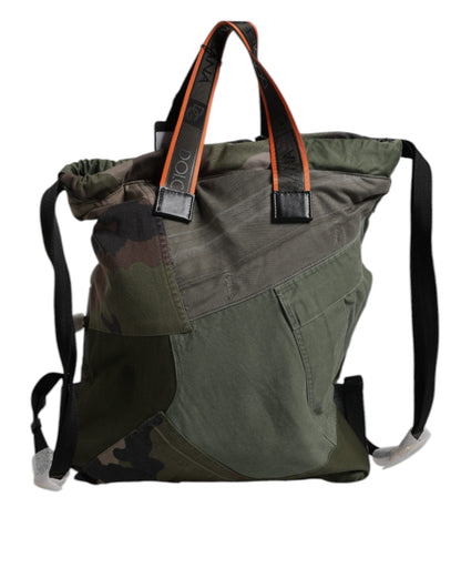 Large Drawstring Rucksack Backpack by Dolce & Gabbana for men in calf leather & cotton military-green, camouflage & patchwork features an stately silhouette from the Calf Leather Cotton Large Drawstring Rucksack Backpack range, with a secure drawstring, ample internal-pockets, and versatile backpack-strap.