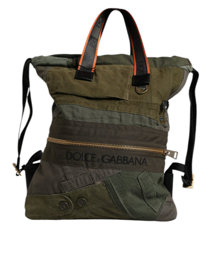 Large Drawstring Rucksack Backpack by Dolce & Gabbana for men in calf leather & cotton military-green, camouflage & patchwork showcases a stately Calf Leather Cotton Large Drawstring Rucksack Backpack design, featuring a secure drawstring with stately internal-pockets and versatile backpack-strap.