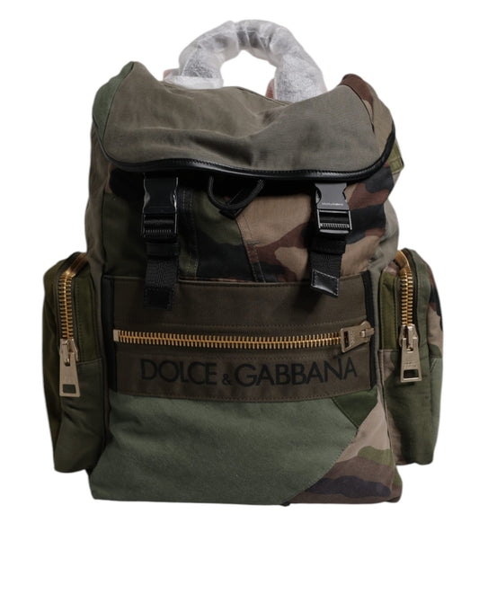 Large Travel Drawstring Backpack by Dolce & Gabbana for men in calf leather & cotton military-green, camouflage, signature & patchwork features a stately Calf Leather Cotton Large Travel Drawstring Backpack design, showcasing a secure drawstring, ample internal-pockets, and versatile backpack-strap for a stately finish.