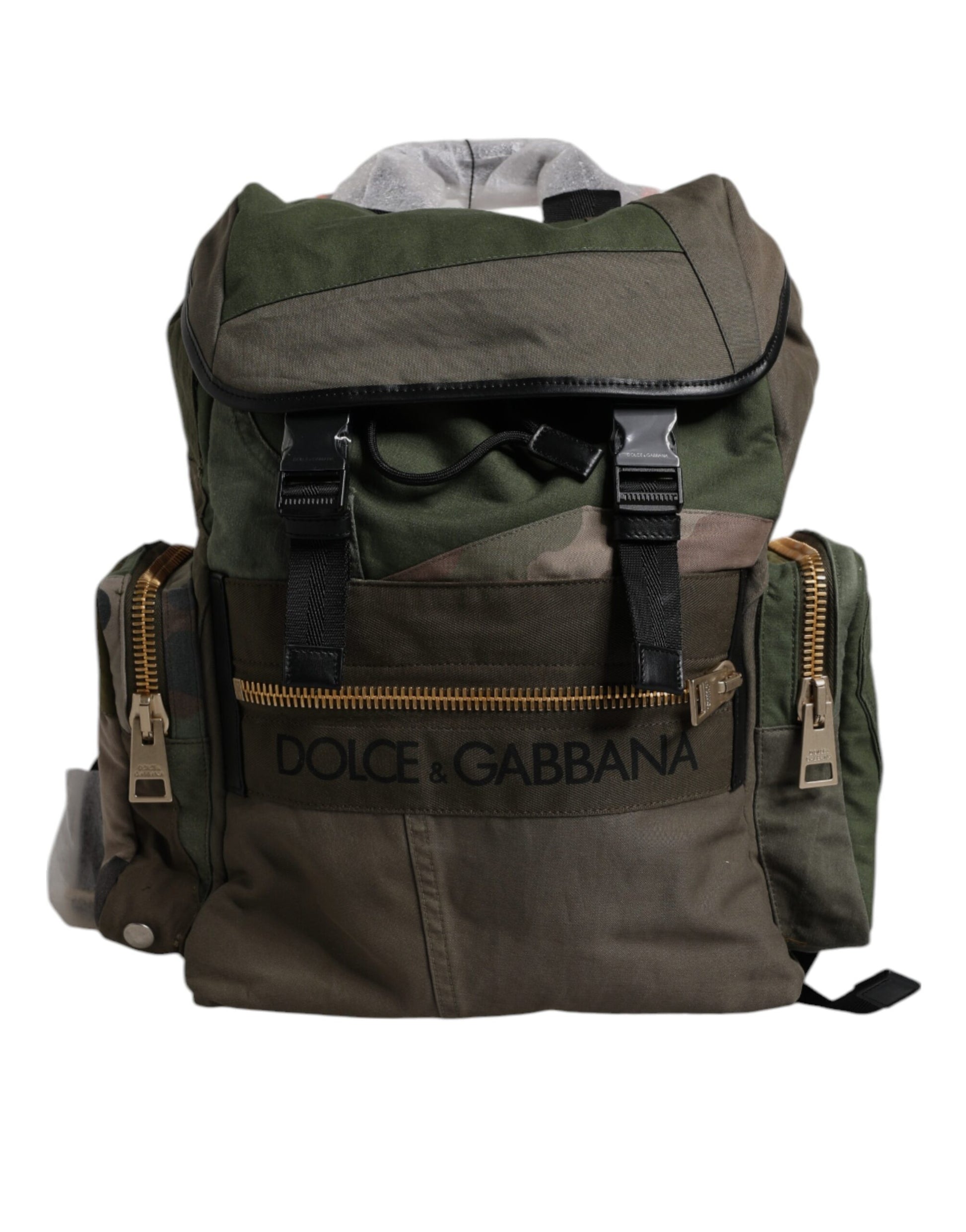 Large Travel Drawstring Backpack by Dolce & Gabbana for men in calf leather & cotton military-green, camouflage, signature & patchwork features a stately Explorer Calf Leather Cotton Large Travel Drawstring Backpack design, showcasing a secure drawstring, ample internal-pockets, and versatile backpack-strap for a stately finish.