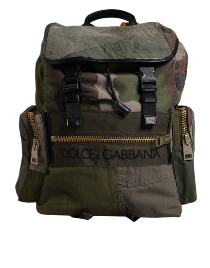 Large Drawstring Backpack by Dolce & Gabbana for men in calf leather & cotton military-green, camouflage & patchwork features a stately Calf Leather Cotton Large Drawstring Backpack design, showcasing a secure drawstring, ample internal-pockets, and versatile backpack-strap for a stately finish.