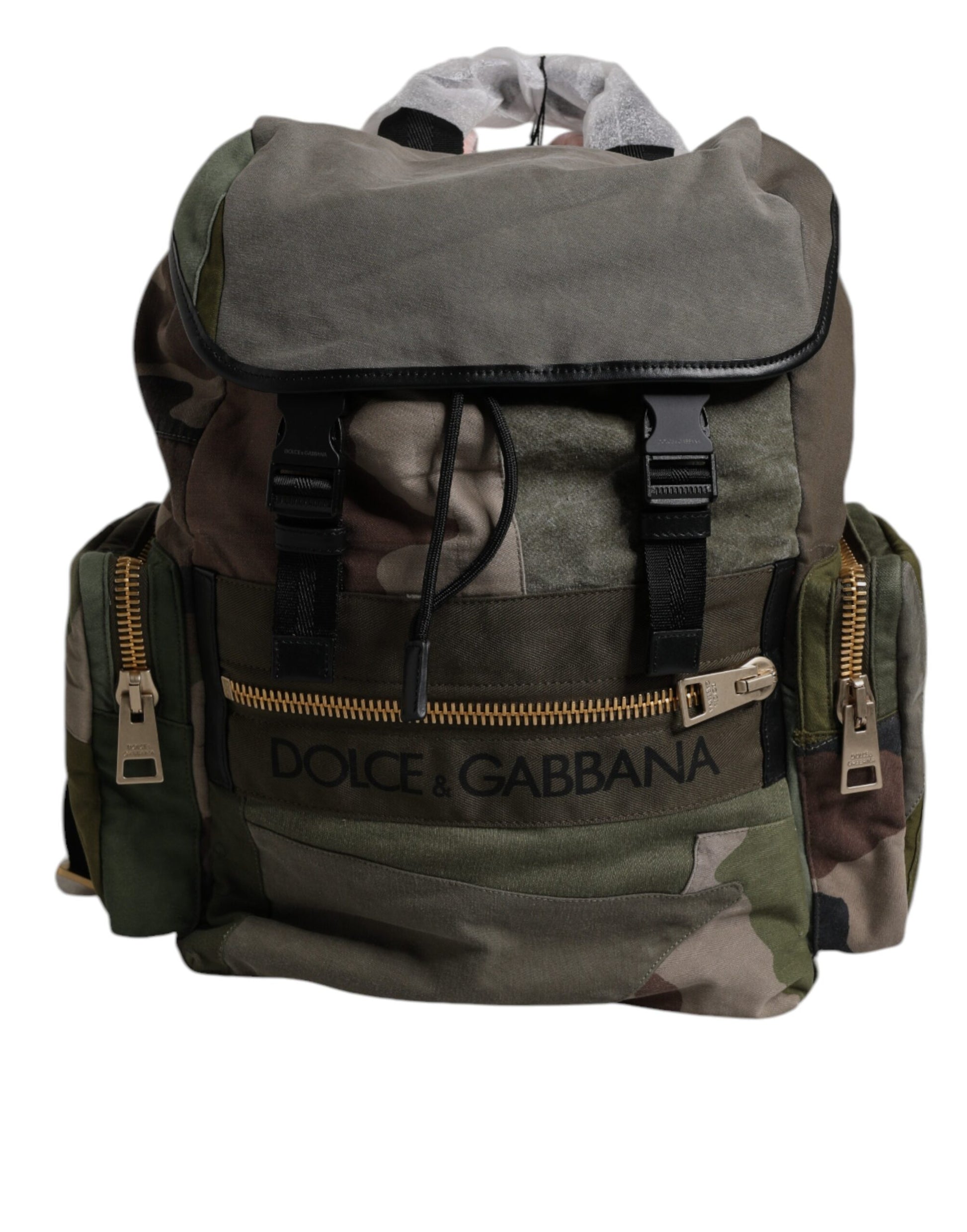 Large Drawstring Backpack by Dolce & Gabbana for men in calf leather & cotton military-green, camouflage & patchwork features a architectural Calf Leather Cotton Large Drawstring Backpack design with a secure drawstring, ample internal-pockets, and versatile backpack-strap for a architectural finish.