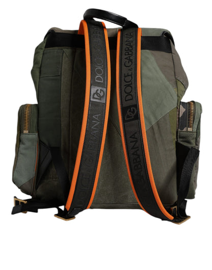 Large Travel Drawstring Backpack by Dolce & Gabbana for men in cotton & leather military-green, camouflage & patchwork features a architectural Cotton Leather Large Travel Drawstring Backpack design with a secure drawstring, ample internal-pockets, and versatile backpack-strap for a architectural finish.