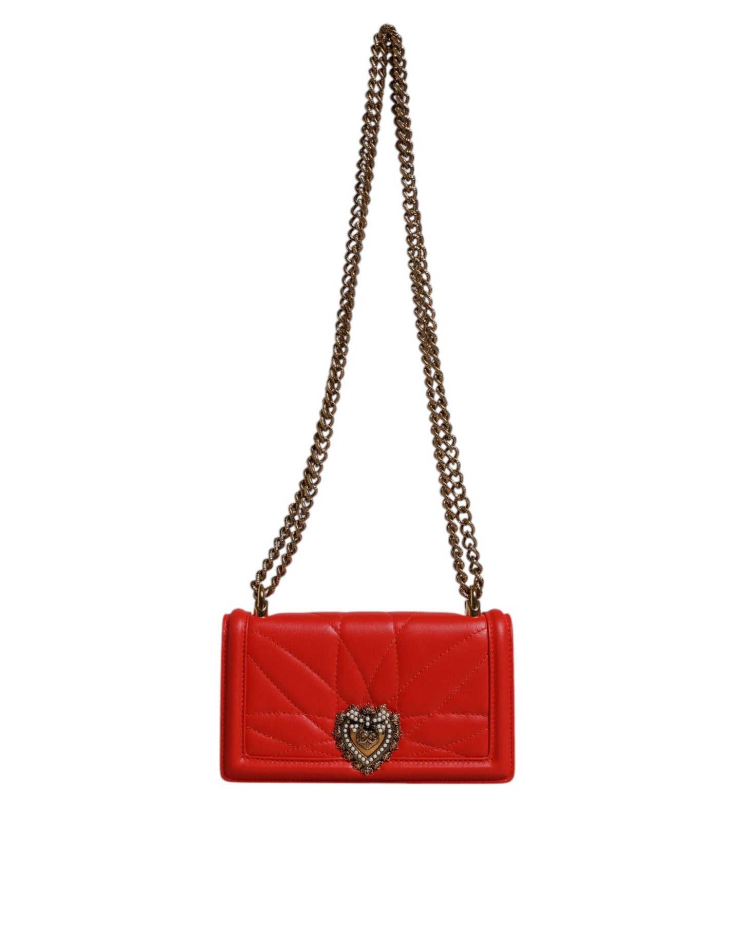 Medium Quilted Crossbody Phone Holder Handbag by Dolce & Gabbana for women in lamb leather gold & red showcases a versatile sophistication silhouette, featuring a secure magnetic, versatile sophistication , and versatile crossbody-strap for a versatile sophistication finish.