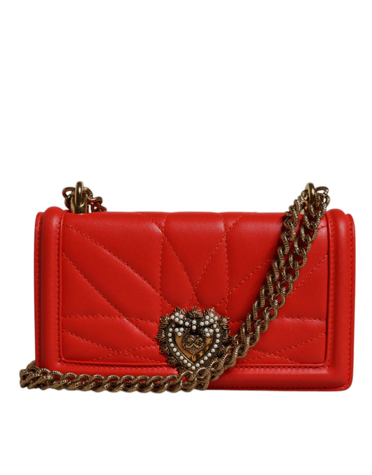 Medium Quilted Crossbody Phone Holder Handbag by Dolce & Gabbana for women in lamb leather gold & red features an multi-faceted design with a secure magnetic, ample , and versatile crossbody-strap for a multi-faceted finish.