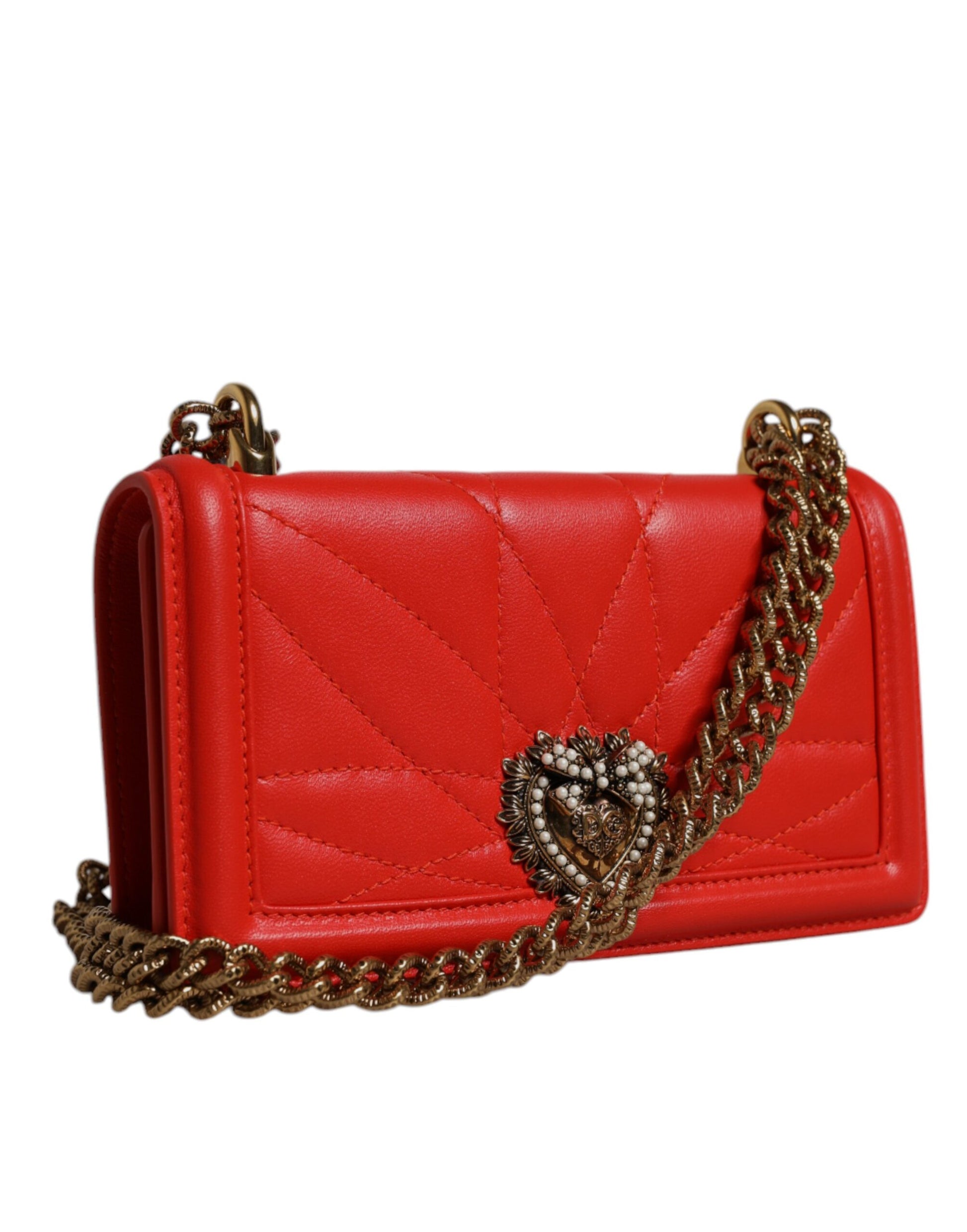 Medium Quilted Crossbody Phone Holder Handbag by Dolce & Gabbana for women in lamb leather gold & red features a transformative elegance silhouette, showcasing a secure magnetic, organized , and versatile crossbody-strap for a transformative elegance look.