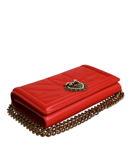 Medium Quilted Crossbody Phone Holder Handbag by Dolce & Gabbana for women in lamb leather gold & red features an multi-faceted design with a secure magnetic, ample , and versatile crossbody-strap for a multi-faceted finish.