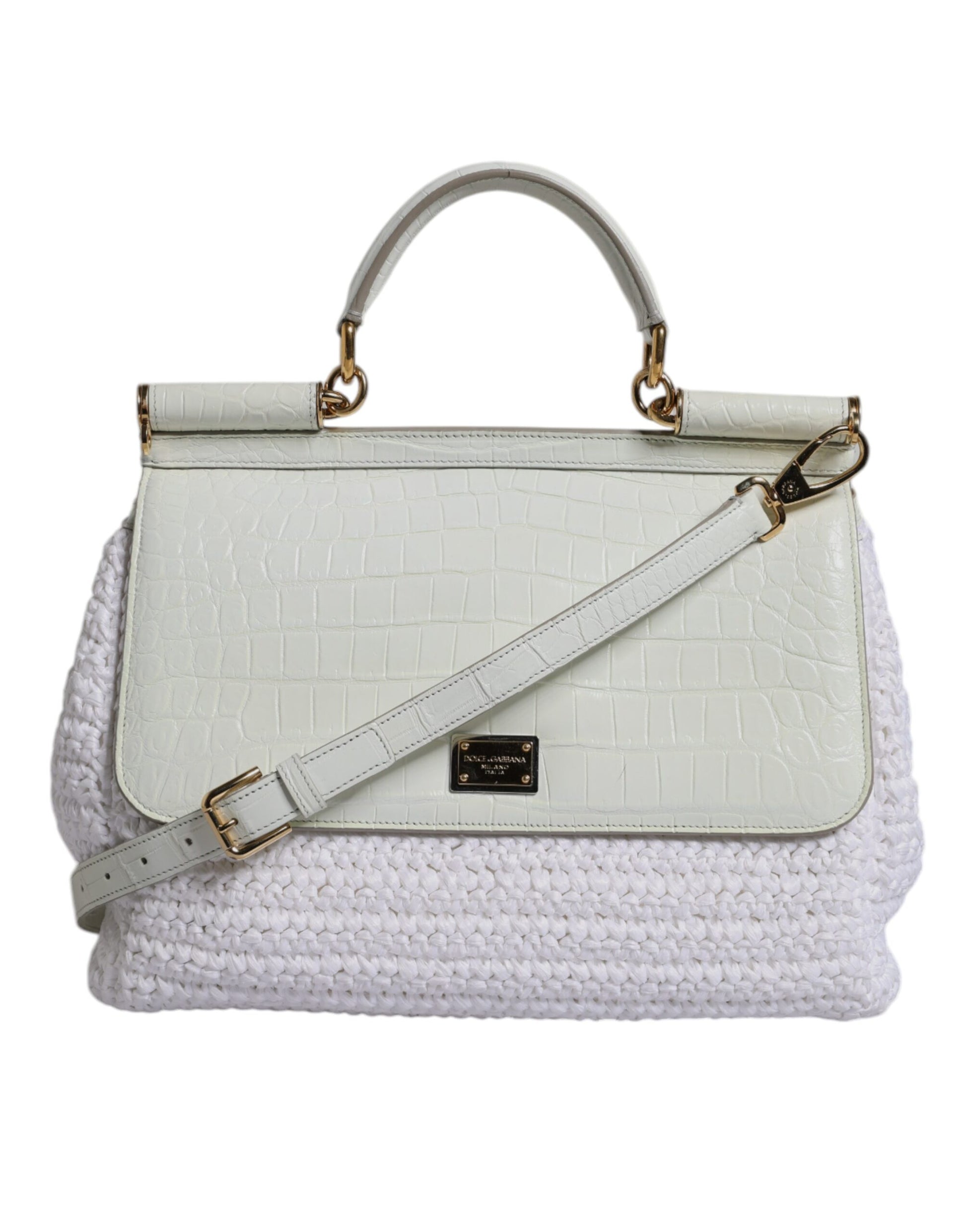 Crossbody Handbag by Dolce & Gabbana for women in raffia & leather gold & white showcases a versatile sophistication silhouette, featuring a secure magnetic, versatile sophistication , and versatile crossbody-strap, shoulder-strap, handle, adjustable-strap & detachable-strap for a versatile sophistication finish.
