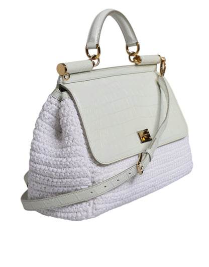 Crossbody Handbag by Dolce & Gabbana for women in raffia & leather gold & white features an versatile silhouette, showcasing a secure magnetic and versatile with versatile crossbody-strap, shoulder-strap, handle, adjustable-strap & detachable-strap for a versatile finish.