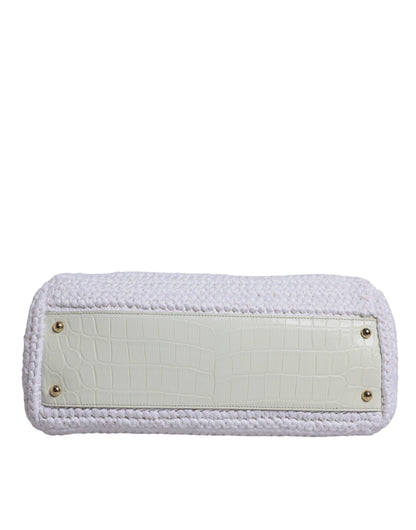 Crossbody Handbag by Dolce & Gabbana for women in raffia & leather gold & white features a transformative elegance silhouette, showcasing a secure magnetic, organized , and versatile crossbody-strap, shoulder-strap, handle, adjustable-strap & detachable-strap for a transformative elegance look.
