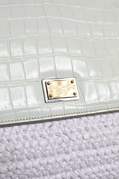 Crossbody Handbag by Dolce & Gabbana for women in raffia & leather gold & white features a versatile chic silhouette, meticulously detailed with a secure magnetic, ample , and versatile crossbody-strap, shoulder-strap, handle, adjustable-strap & detachable-strap.
