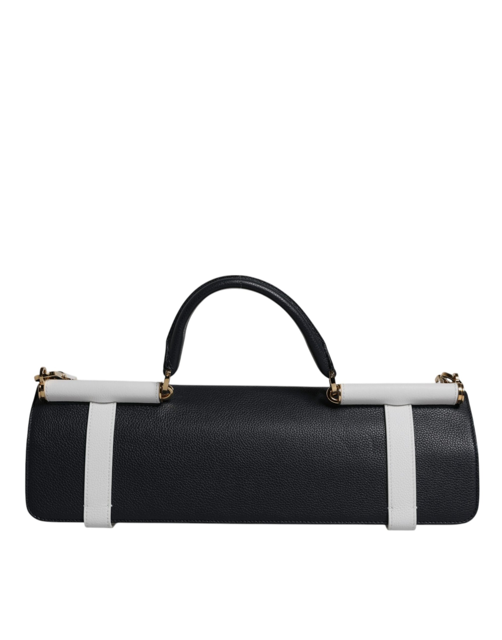 2-in-1 Shoulder & Crossbody Bag by Dolce & Gabbana for women in calfskin leather & cotton blue & white showcases a statuesque silhouette, artfully detailed with a secure buckle, organized , and versatile crossbody-strap & shoulder-strap for a statuesque look.