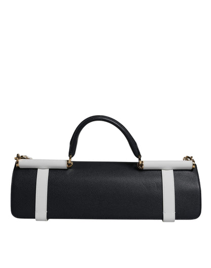 2-in-1 Shoulder & Crossbody Bag by Dolce & Gabbana for women in calfskin leather & cotton blue & white showcases a statuesque silhouette, artfully detailed with a secure buckle, organized , and versatile crossbody-strap & shoulder-strap for a statuesque look.