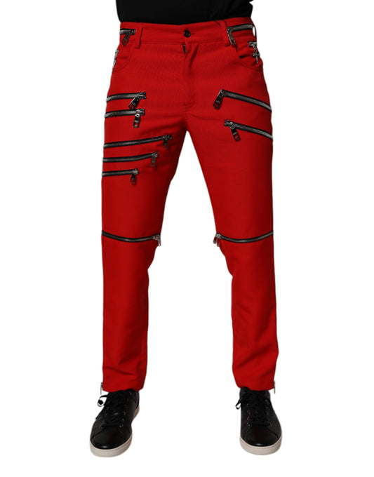 Chinos Pants by Dolce & Gabbana for men in polyester red, featuring a architectural straight with a architectural long and for a refined silhouette.