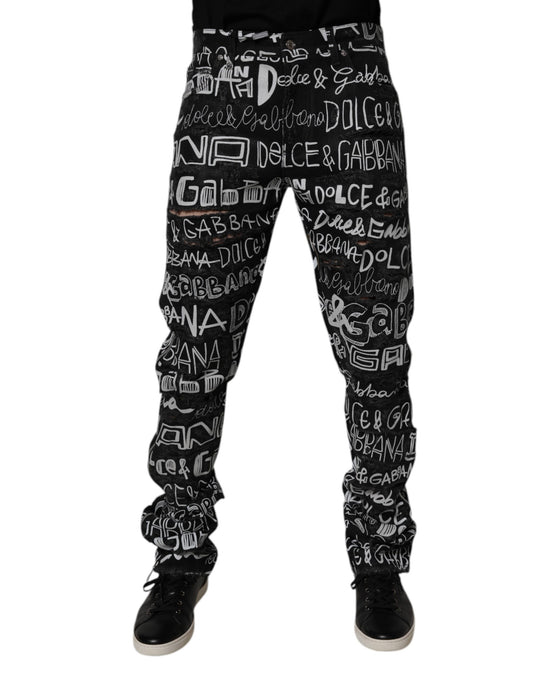 Jeans by Dolce & Gabbana for men in denim cotton black, signature & print presents a tailored silhouette, showcasing a tailored skinny, straight & regular-fit and long cut with a refined for a truly tailored aesthetic.
