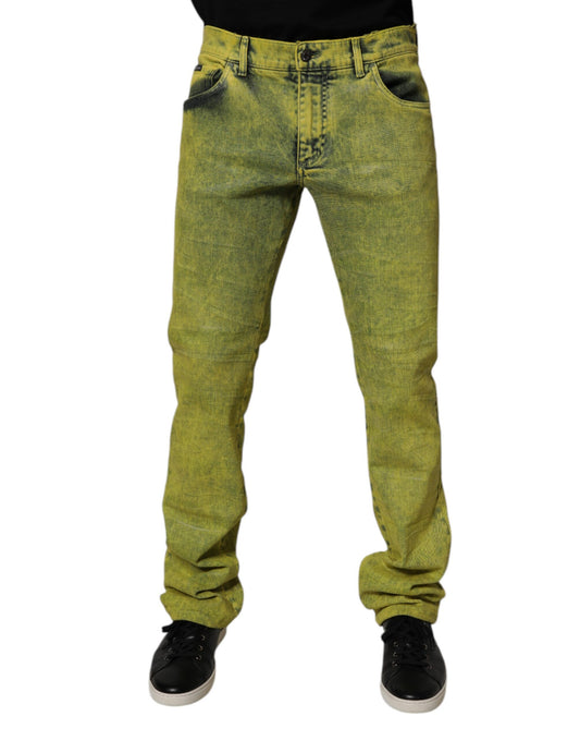 Jeans by Dolce & Gabbana for men in stretch denim cotton yellow features an sophisticated and skinny & regular-fit with a precise long, creating a sophisticated and sophisticated silhouette.