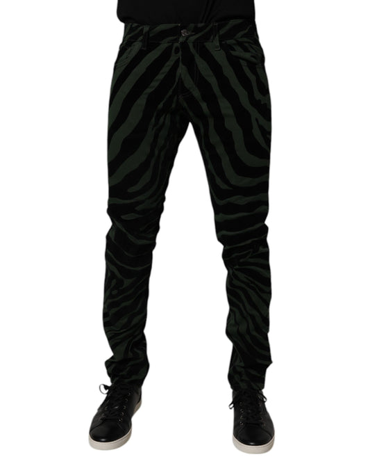 Jeans by Dolce & Gabbana for men in stretch denim cotton black, green & striped features an sartorial skinny & regular-fit and long with a cut for a sartorial finish.
