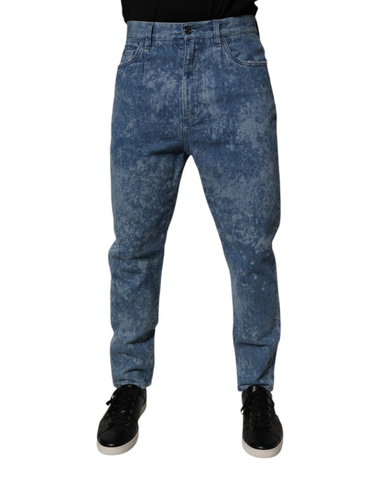 Jeans by Dolce & Gabbana for men in stretch denim cotton blue & tie-dye features an sartorial skinny & regular-fit and long with a cut for a sartorial finish.