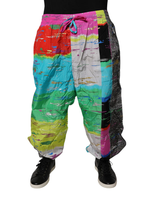 Jogger Sweatpants by Dolce & Gabbana for men in nylon multicolor & patchwork features a versatile silhouette, integrating performance with a versatile regular-fit, long, and comfortable mid rise.