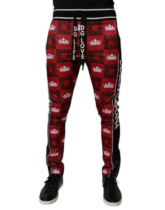 Jogger Sweatpants by Dolce & Gabbana for men in polyester black, multicolor, red, white, monogram & print features an kinetic regular-fit and long with a mid rise, showcasing high-performance for an kinetic look.