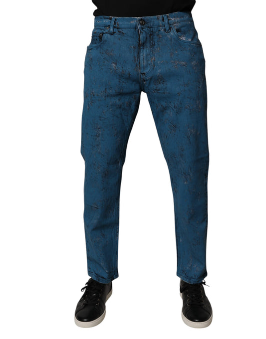 Jeans by Dolce & Gabbana for men in stretch denim cotton blue & tie-dye features an sartorial skinny & regular-fit and long with a cut for a sartorial finish.