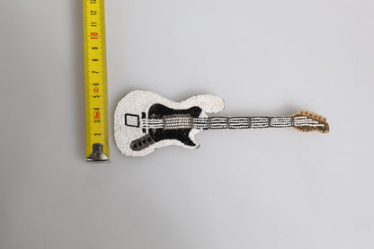 Dolce & Gabbana Gold Brass Logo Beaded Guitar Pin Brooch