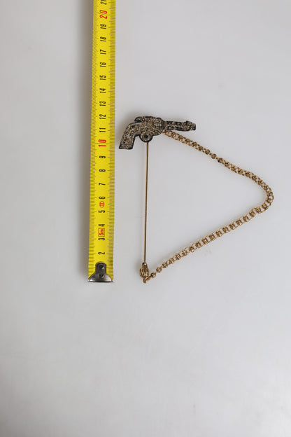 Dolce & Gabbana Black Gold Brass Copper Revolver Brooch Lapel Pin