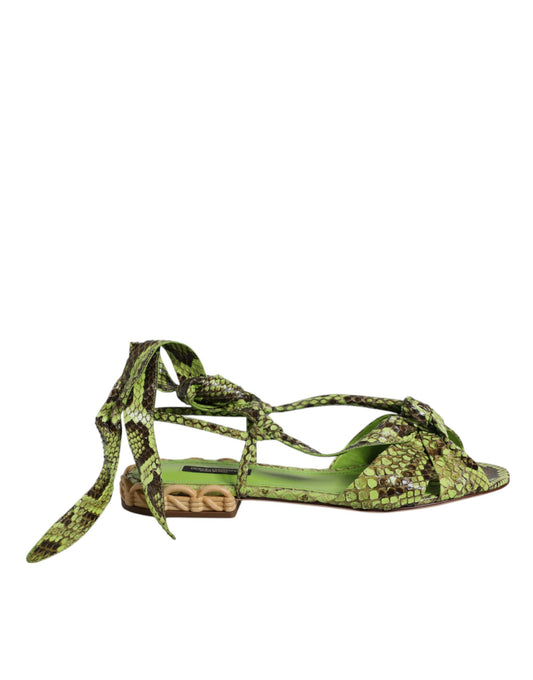 Dolce & Gabbana Women's Python Leather Sandals Flat Shoes - Animal Green Print