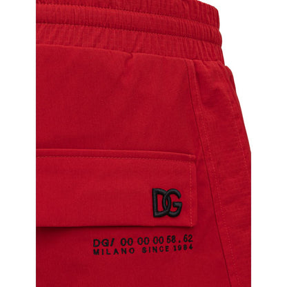 Trousers by Dolce & Gabbana for men in polyamide red & print presents a perennial silhouette, meticulously tailored with a wide cut, long finish, and an elegant .