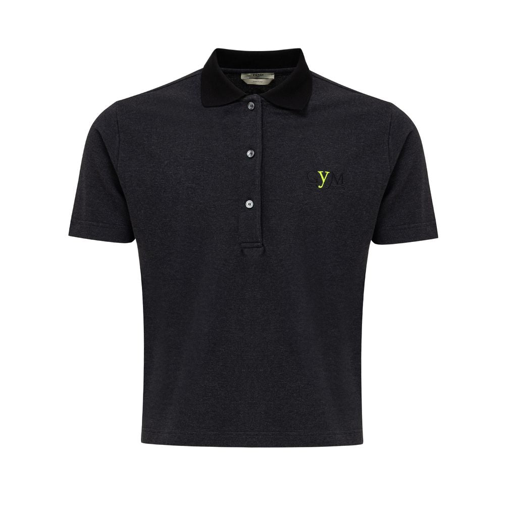 Polo Shirt by Fendi for men in cotton black & yellow showcases a sharp silhouette, detailed with a refined and sharp short-sleeve for a sophisticated finish.