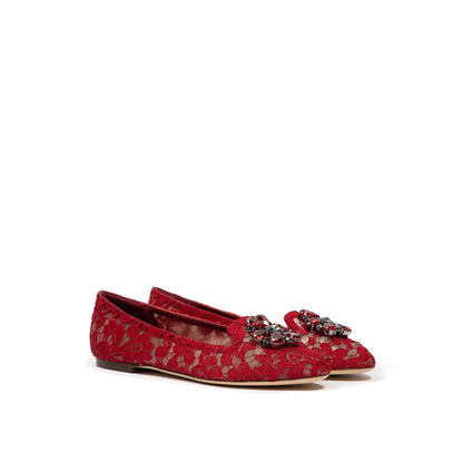 Flat Shoes by Dolce & Gabbana for women in viscose red & signature showcases a dynamic silhouette, artfully capturing Women's Viscose Flat Shoes through its distinctive and elegant .
