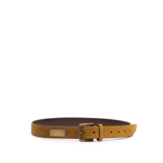 Belt by Dolce & Gabbana for men in leather & velvet brown features an artisanal finish, elegantly showcasing the signature style and artisanal craftsmanship of the Leather & Velvet Belt design.