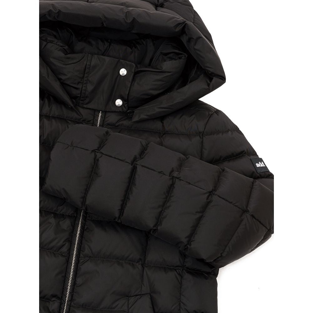 Hooded Puffer Jacket by Add for women in polyamide & duck down black presents a effortlessly chic silhouette, showcasing a sophisticated hooded neckline and premium lightweight, pockets, hooded & insulated for a truly effortlessly chic finish.