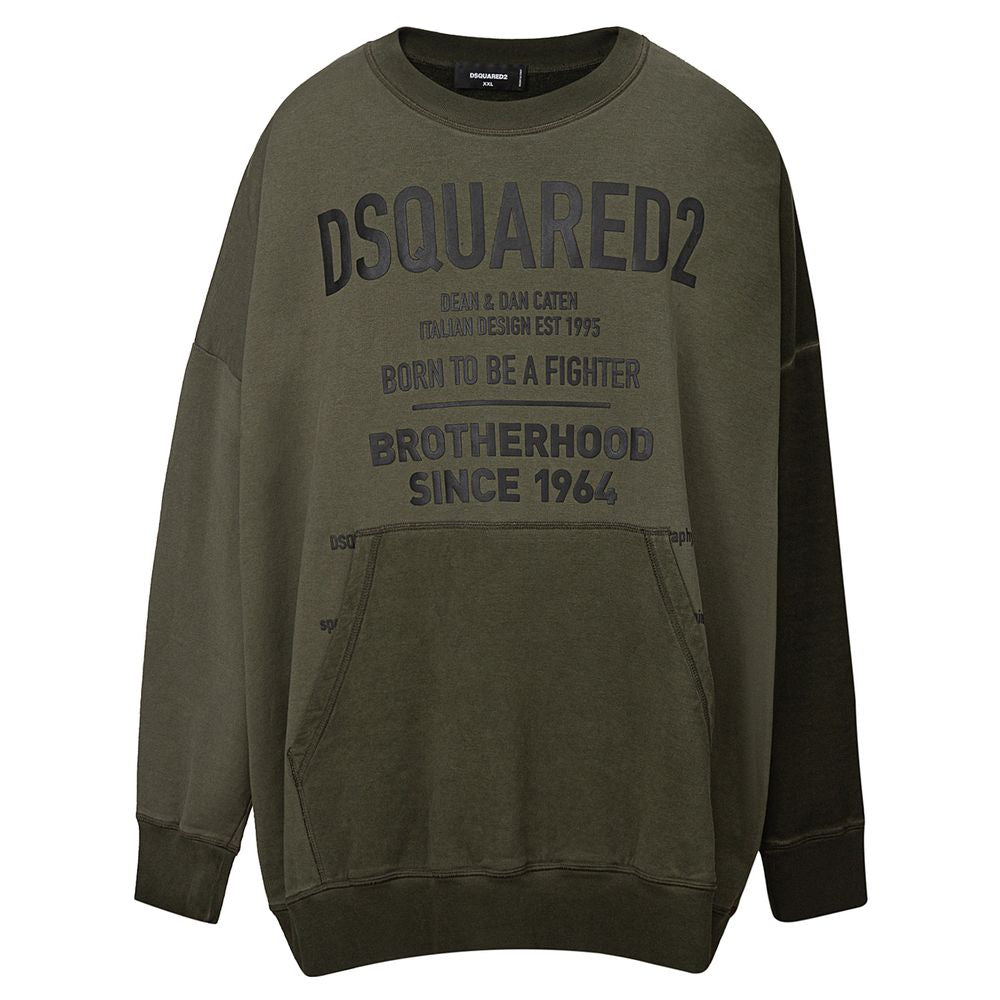 Sweatshirt by Dsquared² for men in cotton green & print showcases a slouchy chic silhouette, artfully detailed with a slouchy chic and for a slouchy chic finish.
