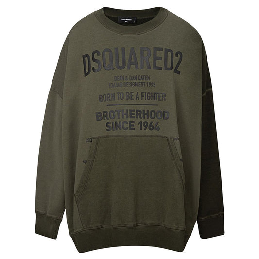 Sweatshirt by Dsquared² for men in cotton green & print showcases a slouchy chic silhouette, artfully detailed with a slouchy chic and for a slouchy chic finish.