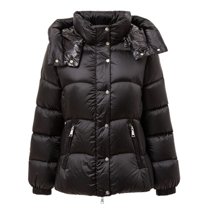 Hooded Puffer Jacket by Add for women in polyamide & duck down black features an contemporary silhouette, showcasing a sophisticated hooded neckline and contemporary lightweight, pockets, hooded & insulated for a truly refined look.
