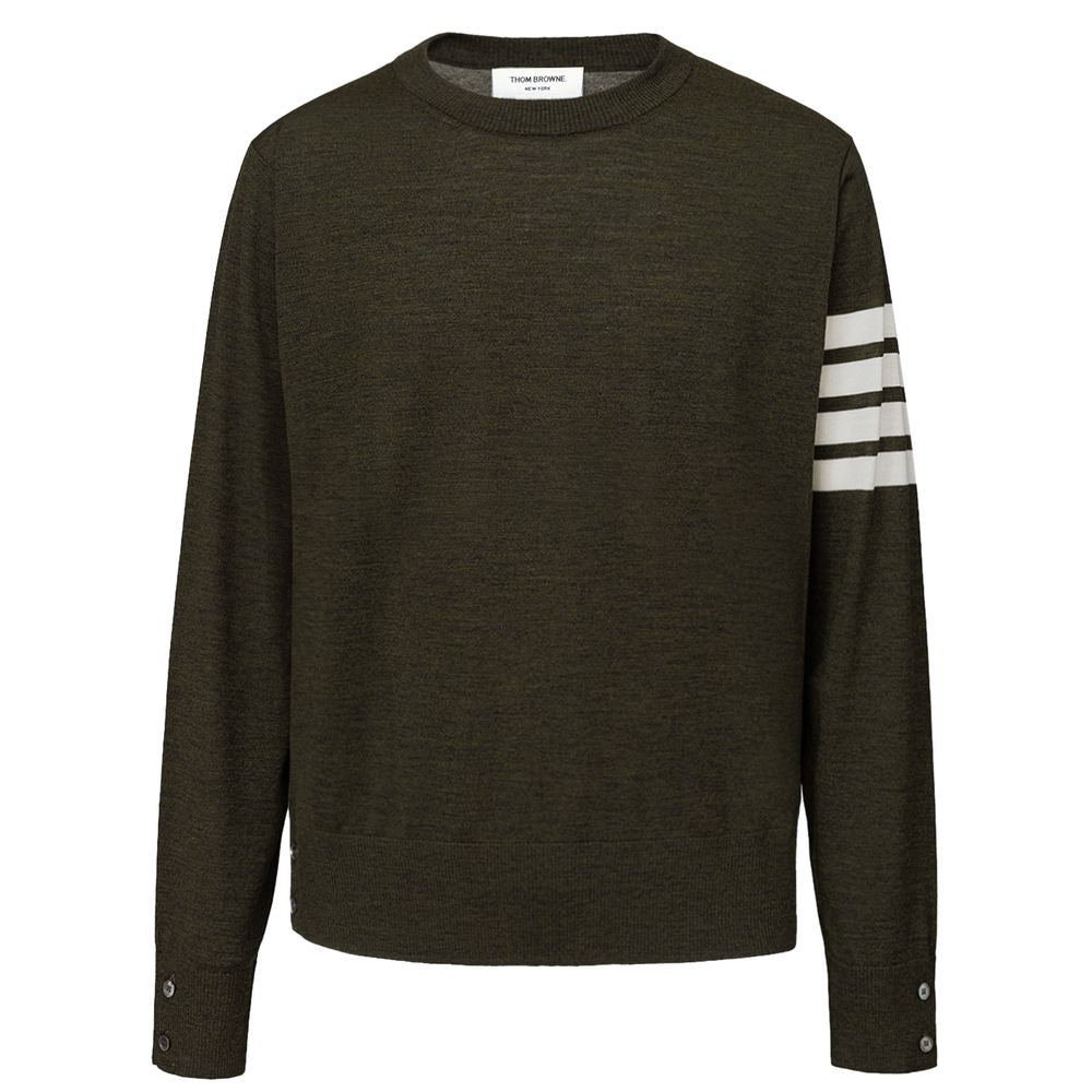 Sweater by Thom Browne for men in lana wool green showcases a sumptuous silhouette, artfully finished with a sumptuous and for a sophisticated, sumptuous look.