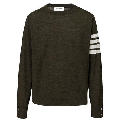 Sweater by Thom Browne for men in lana wool green showcases a sumptuous silhouette, artfully finished with a sumptuous and for a sophisticated, sumptuous look.