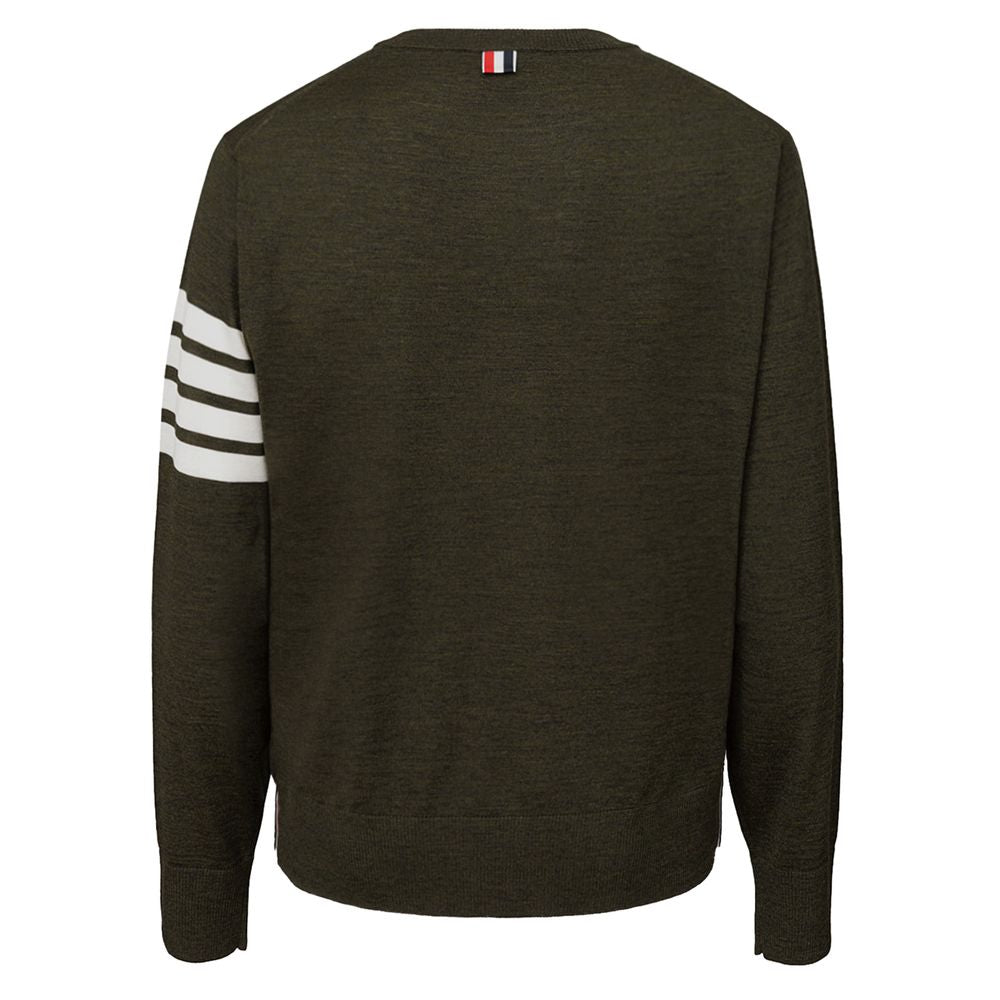 Sweater by Thom Browne for men in lana wool green showcases a discreet silhouette, finished with a discreet and for a discreet look.