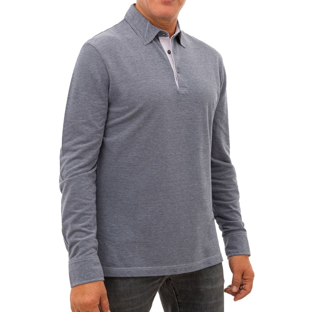 Polo Shirt by Corneliani for men in cotton blue & gray presents a distinguished silhouette, showcasing a sophisticated and distinguished for a truly distinguished finish.
