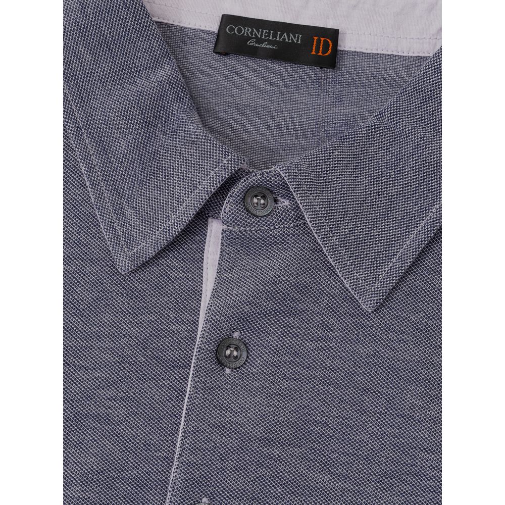 Polo Shirt by Corneliani for men in cotton blue & gray showcases a sharp silhouette, detailed with a refined and sharp for a sophisticated finish.