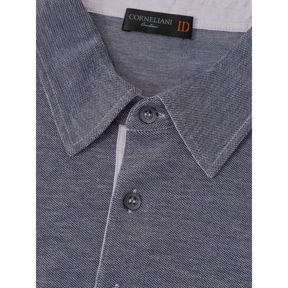 Polo Shirt by Corneliani for men in cotton blue & gray showcases a sharp silhouette, detailed with a refined and sharp for a sophisticated finish.