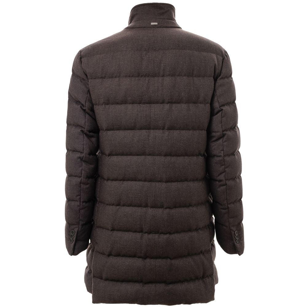 Puffer Jacket by Herno for men in wool & polyester brown features an contemporary silhouette, showcasing a sophisticated high-neck neckline and contemporary insulated & pockets for a truly refined look.