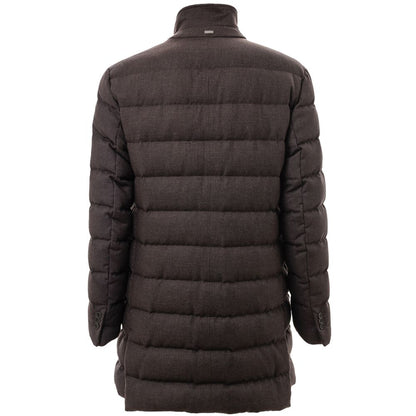 Puffer Jacket by Herno for men in wool & polyester brown features an contemporary silhouette, showcasing a sophisticated high-neck neckline and contemporary insulated & pockets for a truly refined look.