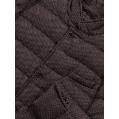 Puffer Jacket by Herno for men in wool & polyester brown features a dramatic silhouette, showcasing a sophisticated high-neck neckline and distinctive insulated & pockets for a dramatic aesthetic.