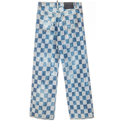 Jeans by Dsquared² for women in denim cotton light-blue, patterned & checkered presents a tailored silhouette, showcasing a tailored relaxed-fit & wide and long cut with a refined for a truly tailored aesthetic.
