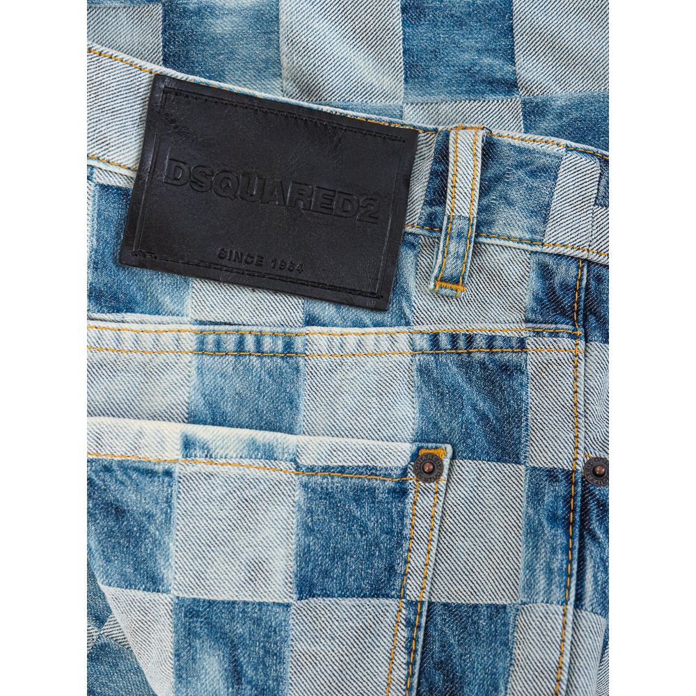 Jeans by Dsquared² for women in denim cotton light-blue, patterned & checkered presents a tailored silhouette, showcasing a tailored relaxed-fit & wide and long cut with a refined for a truly tailored aesthetic.